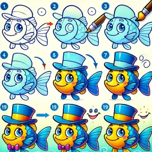 Vẽ con cá đội mũ siêu đáng yêu