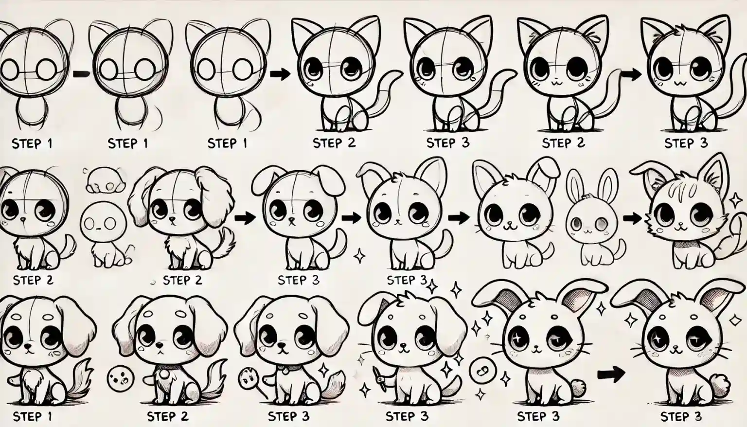 Hướng Dẫn Vẽ Con Vật Chibi – Khám Phá Nghệ Thuật Dễ Thương 4 Vi-du-minh-hoa-ve-cac-buoc-ve-con-vat-de-thuong-theo-phong-cach-chibi-1536x878