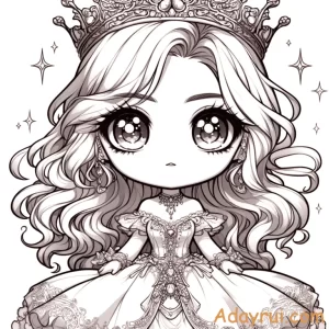 Bức tranh nàng công chúa được vẽ theo phong cách chibi dễ thương