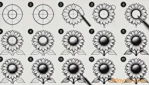 Ảnh hướng dẫn vẽ hoa hướng dương từng bước từ hình cơ bản đến hoàn thiện