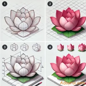 Các bước vẽ hoa sen nổi khối từ phác thảo đến tô màu