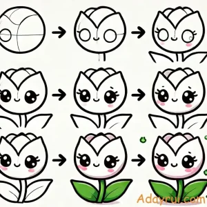 Hướng Dẫn Vẽ Hoa Tulip Chibi – Dễ Thương Hết Cỡ! 35 Các bước vẽ hoa tulip chibi cơ bản – từ khung tròn đến gương mặt đáng yêu và đôi mắt long lanh.