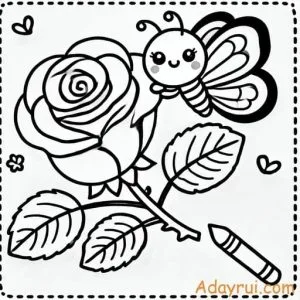Hoa hồng và chú bướm xinh cho bé tô màu