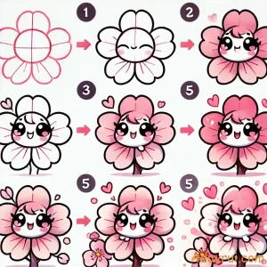 Hướng Dẫn Vẽ Hoa Anh Đào Chibi – Phiên Bản Cực Kỳ Đáng Yêu 69 Các bước vẽ hoa anh đào chibi cơ bản, dễ học cho người mới bắt đầu hoặc trẻ nhỏ.