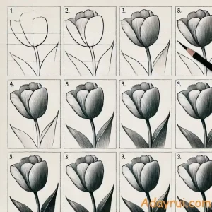 Vẽ Hoa Tulip Bằng Bút Chì: Tự Tay Phác Họa Vẻ Đẹp Thanh Nhã 39 Hướng dẫn từng bước vẽ hoa tulip bằng bút chì theo kiểu lưới ô vuông – từ phác thảo đến tô bóng hoàn thiện.