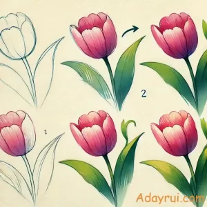 Học Vẽ Hoa Tulip Bằng Màu Nước: Mỗi Nét Màu Là Một Cảm Xúc 37 Các bước vẽ hoa tulip bằng màu nước đơn giản – từ phác thảo đến tô màu cánh hoa và lá bằng kỹ thuật loang mềm.