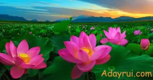 Ý Nghĩa Hoa Sen Hồng – Sắc Hoa Của Tình Thương Và Tâm Hồn Cao Đẹp 38 ánh đồng hoa sen hồng bung nở giữa thiên nhiên, biểu tượng của sự thanh tịnh và tình yêu trong sáng.
