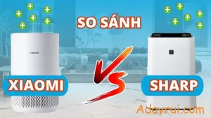 Minh họa đối đầu trực quan giữa máy lọc không khí Xiaomi và Sharp với công nghệ ion hiện đại.
