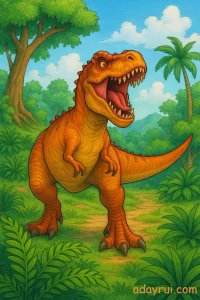 Tranh tô màu khủng long bạo chúa: Bộ sưu tập dành riêng cho các bé trai mê T-Rex 1 Khủng long T-Rex màu cam nổi bật giữa rừng rậm