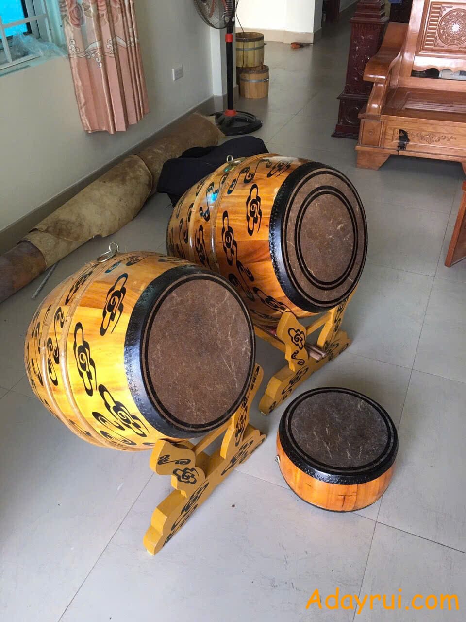 Bộ trống chùa truyền thống phục vụ tụng kinh và nghi lễ Phật giáo