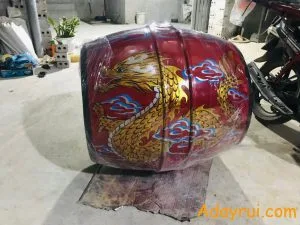 Trống chùa gỗ mít sơn đỏ vẽ rồng truyền thống